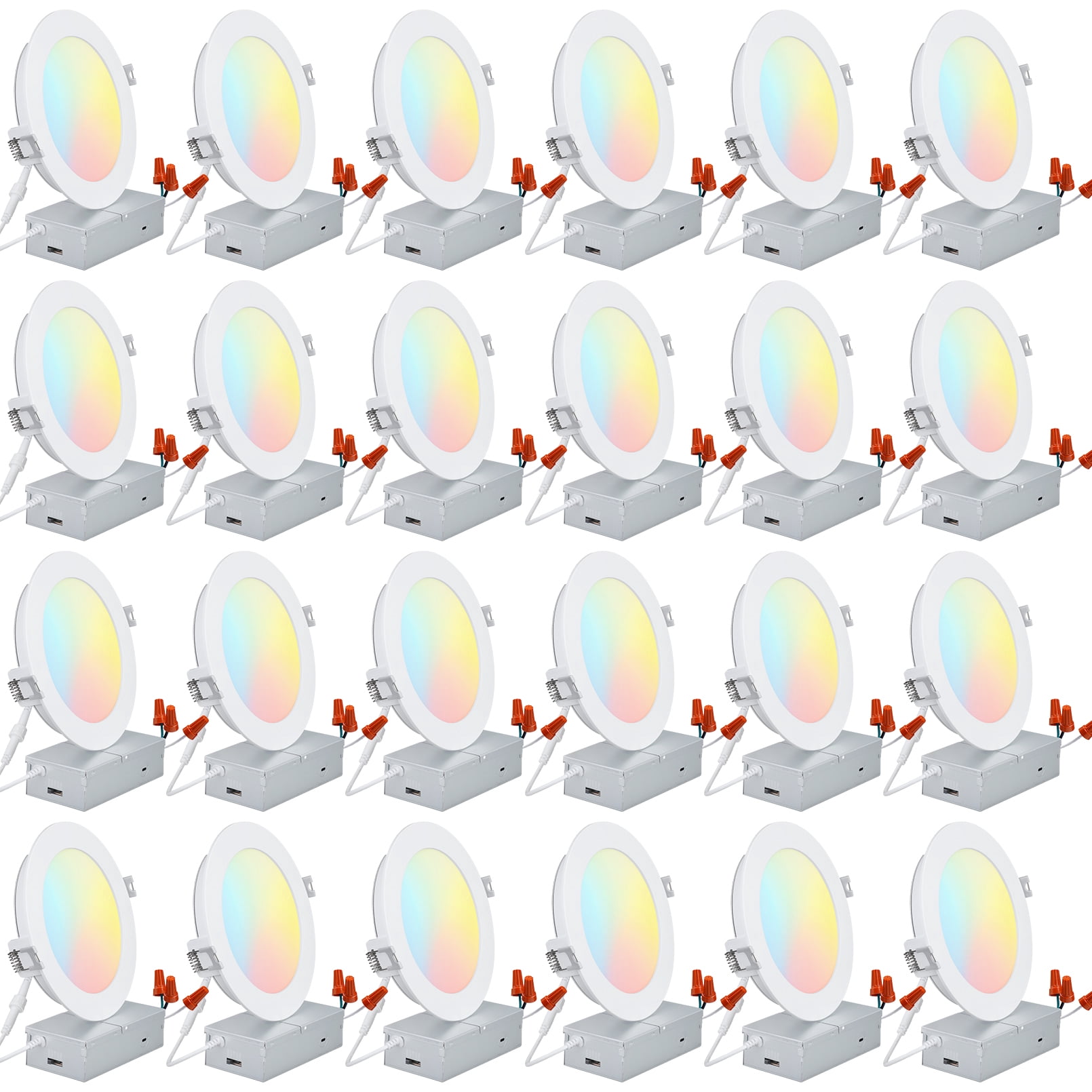 24 Pack 6" LED Recessed Light with J-Box, 5CCT Dimmable Ultra-Thin Recessed Downlight