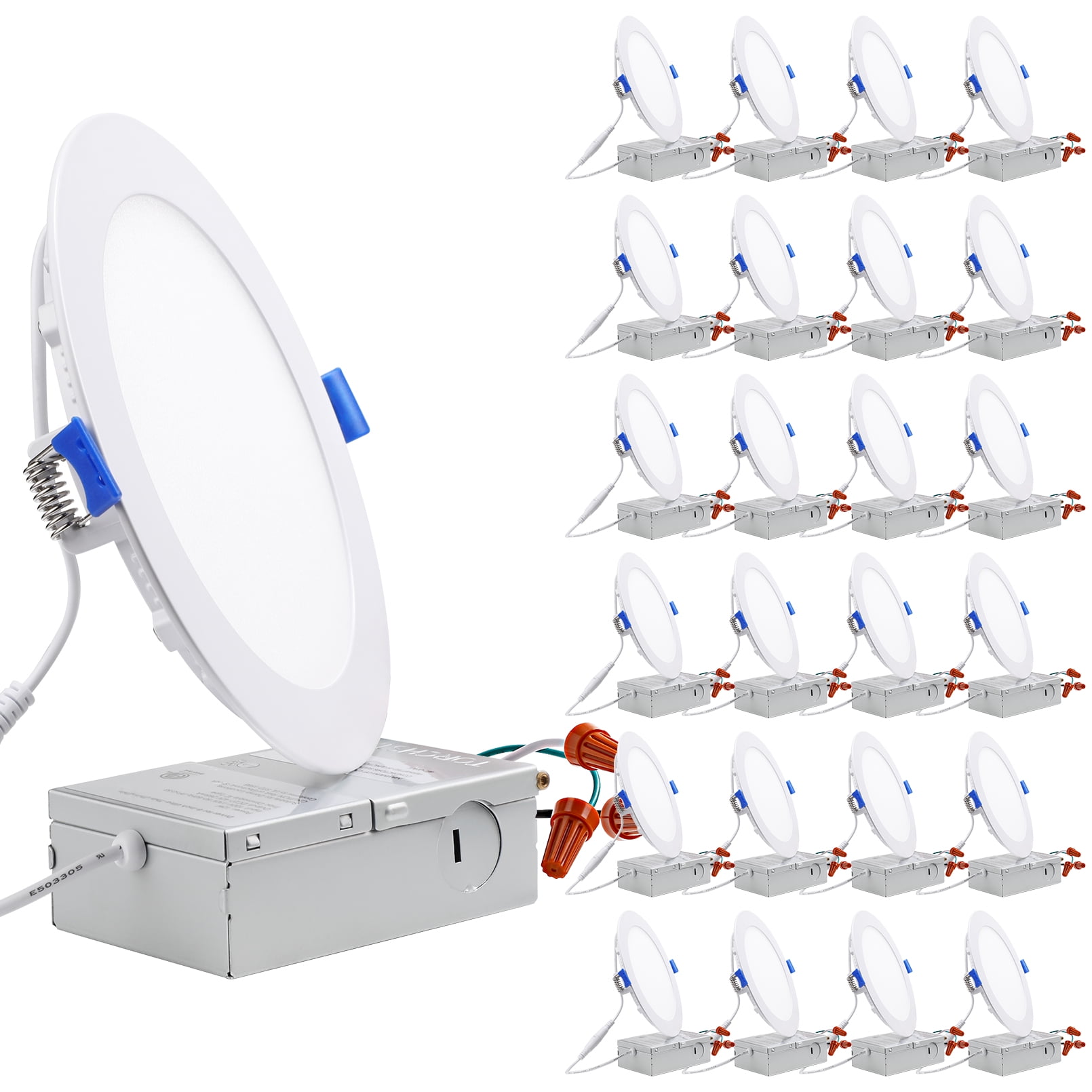 24 Pack 12W 6 Inch LED Recessed Lighting with Junction Box, 3000K Warm White, 5%-100% Dimmable