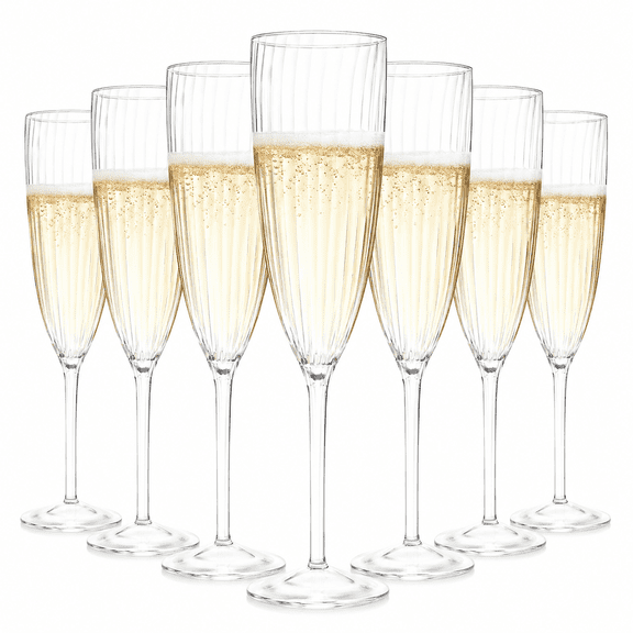 24-Pack 6 Oz Clear Plastic Champagne Flutes, Disposable Long Stem Toasting Glasses, Bar Cups for Wedding, Bridal Shower & Brunch Party