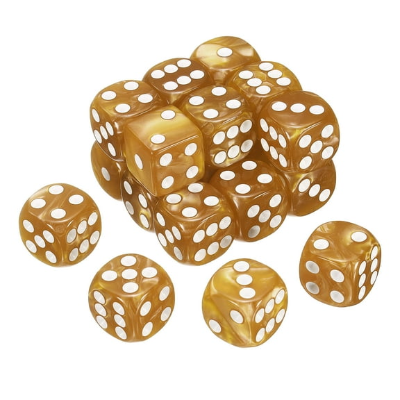 24 Pack 6 Sided Colored Standard Dice, Acrylic D6 Mini Polyhedral Pearl Pattern Game Dice Set for Table Games or Math Learning, Orange/White Point