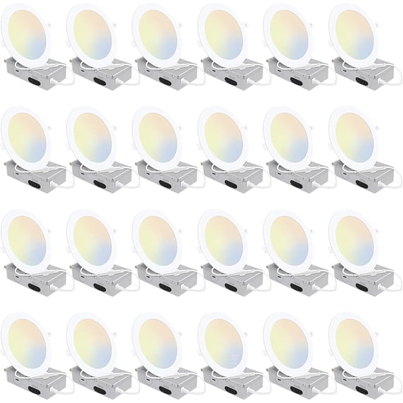 24 Pack 6 inch Ultra-Thin LED Recessed Downlight with Junction Box, 2700K/3000K/4000K/5000K/6500K Selectable, Slim Dimmable Light, ETL