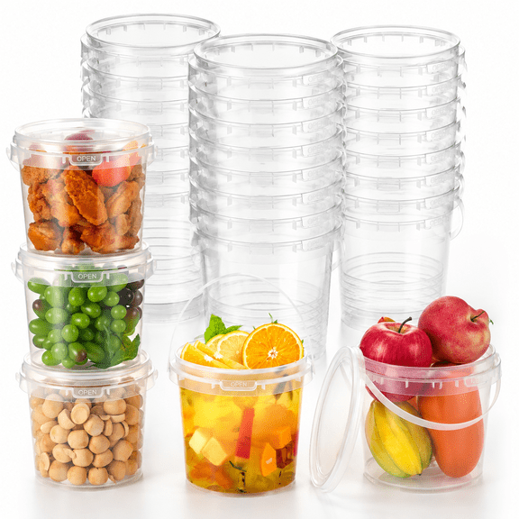 24 Pack 67 Oz / 2L Plastic Deli Storage Buckets with Lids, Microwaveable Freezer Safe Containers