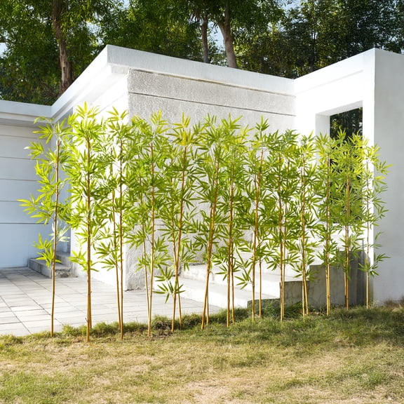 24 Pack 6FT Artificial Bamboo Privacy Screen - Faux Bamboo Plant Outdoor with Real Bamboo Poles, UV Resistant Dense Leaves Tall Fake Bamboo Fence Cover for Patio Backyard Balcony Wall Decor