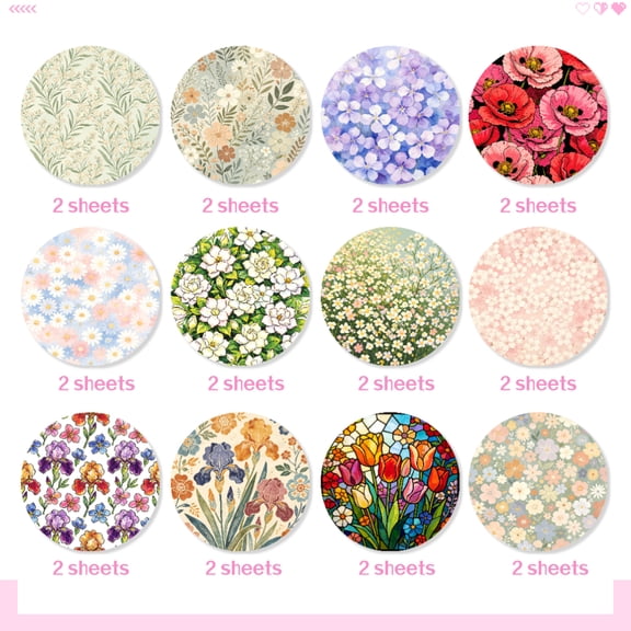 24 Pack 6x6 Inch Glass Painted Floral Craft Paper, Stained Glass Flower Design Paper for DIY Handicrafts, Journaling, Decoration