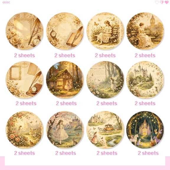 24 Pack 6x6 Inch Vintage Fairy Tale Scene Craft Paper, Castle Forest Fairy Design Paper for DIY Handmade Projects, Decoration
