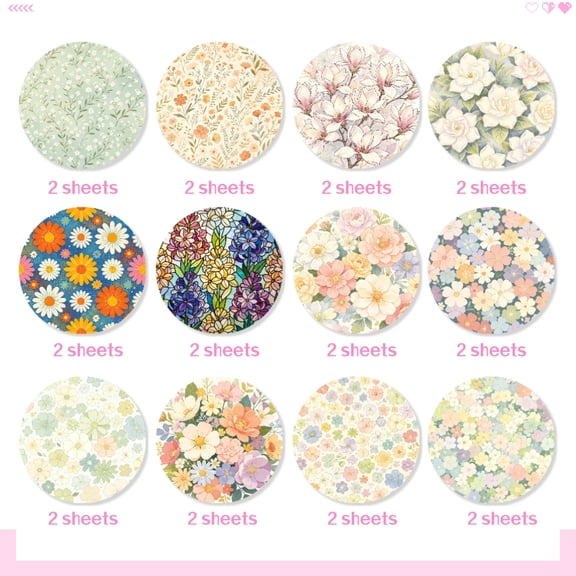 24 Pack 6x6 Inch Wildflower Craft Paper, Natural Wild Flower Design Paper for DIY Handmade Projects, Decoration, Origami