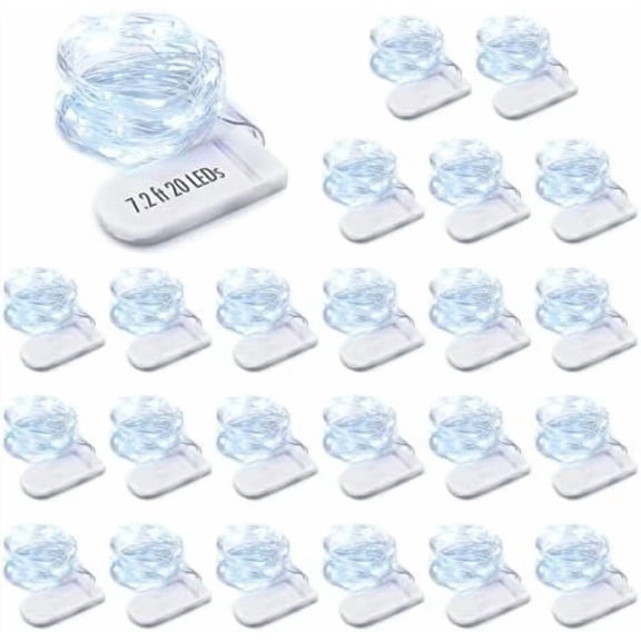 24 Pack 7.2ft LED Fairy Lights Battery Operated, 20 Mini Battery Powered String Lights for Centerpiece Table Decorations, Wedding Party Bedroom Mason Jar Christmas, Cool White