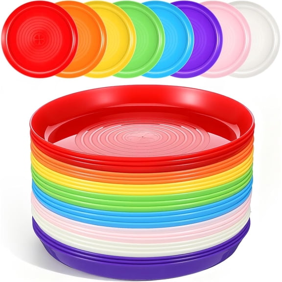 24 Pack 7 Inch Plastic Plates Set, Unbreakable Dinner Plastic Plates , Small Snack Salad Plate for BBQ, Travel, Events, Dishwasher Safe, 8 Colors