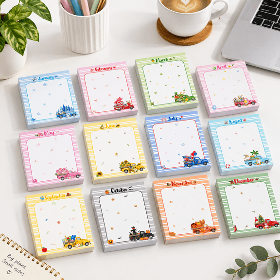24 Pack/720 Sheets Seasonal Sticky Notes Bulk Truck Designs Self-stick Memo Pads Seasons Holiday Theme Decorative Notepad For Fes