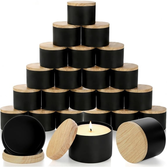 24 Pack 8 OZ Candle Tins, Matte Black Container with Lids, Round Metal Jars for Making Candles, Bulk Empty Vessel, Wax Mold Supplies, Gift Packaging Can DIY, Storage,