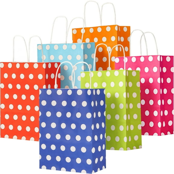 24 Pack 8" Small Gift Bags with Handles - Colorful Paper Party Bags Bulk for Birthday Baby Shower (Polka Dot)