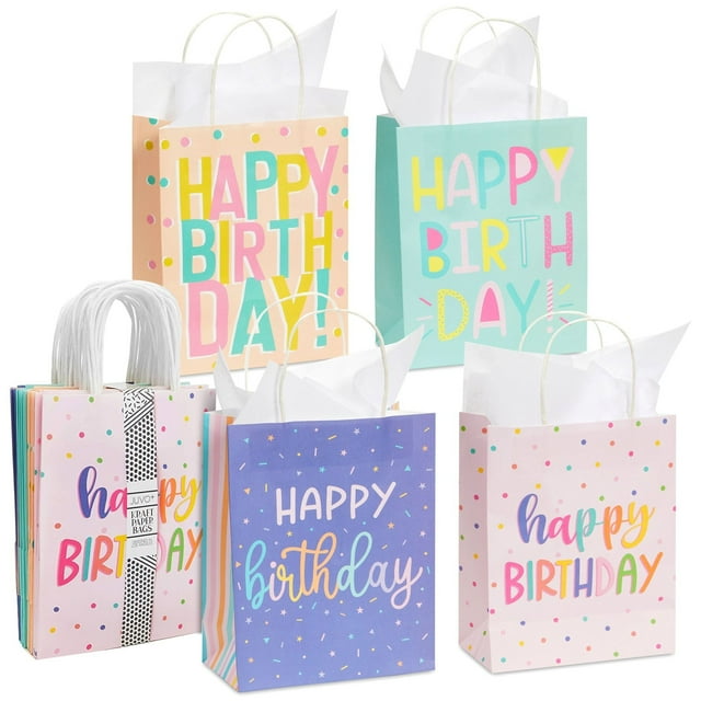 24 Pack 8 x 10 x 4 Inch Happy Birthday Gift Bags with Handles and 24
