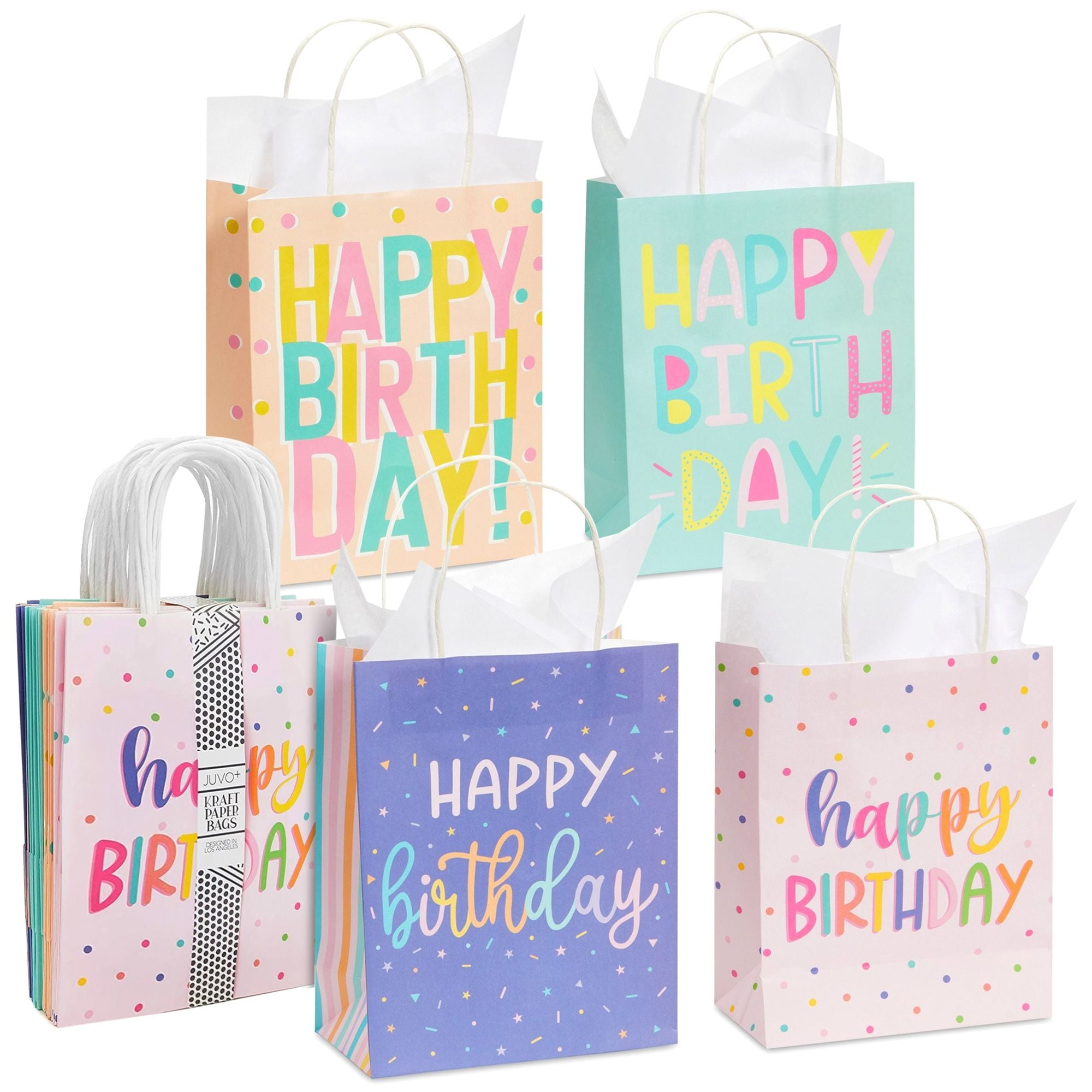 Value 24 Pack Bulk Wrapping 8x10x4 Inch Happy Birthday Gift Bags with ...