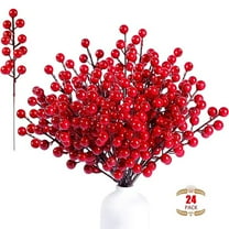 24 Pack 9 Inch Christmas Faux Picks Winter Berry Sprigs, Artificial Red Berries Stems Ornaments for Christmas Tree DIY Crafts Wreath Garland Decor