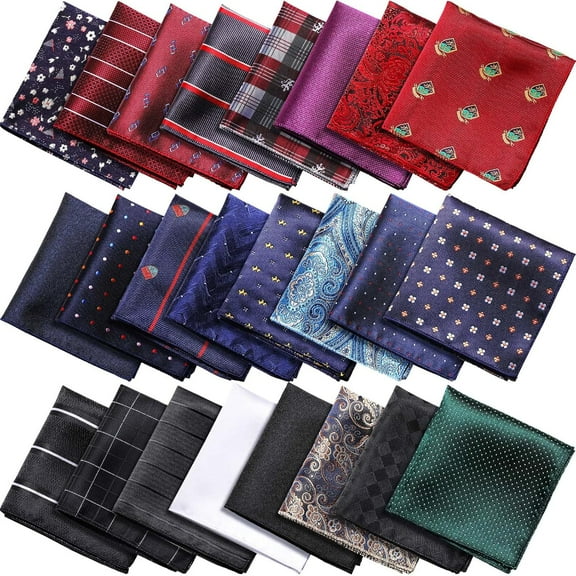 24 Pack 9 Inch Pocket Squares Soft Colored Men Assorted Hankies for Wedding Fashion Accessories