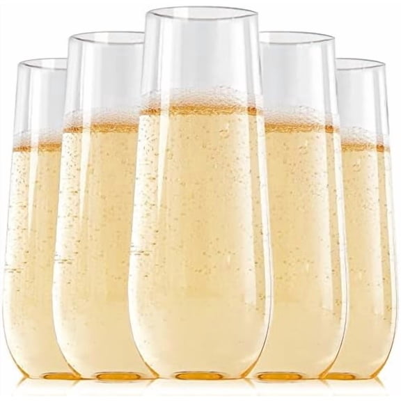24 Pack 9 Oz Clear Plastic Champagne Flutes, Stemless Plastic Champagne Glasses Clear, Heavy Duty Toasting Glasses, Shatterproof and Disposable Cups Perfect For Any Party
