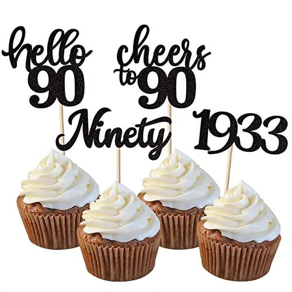 24 Pack 90th Birthday Cupcake Toppers Glitter Ninety Since 1933 Cheers 