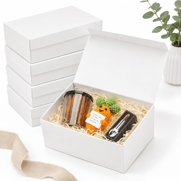 24 Pack 9x6x4 Inch Medium White Cardboard Gift Boxes With Lids