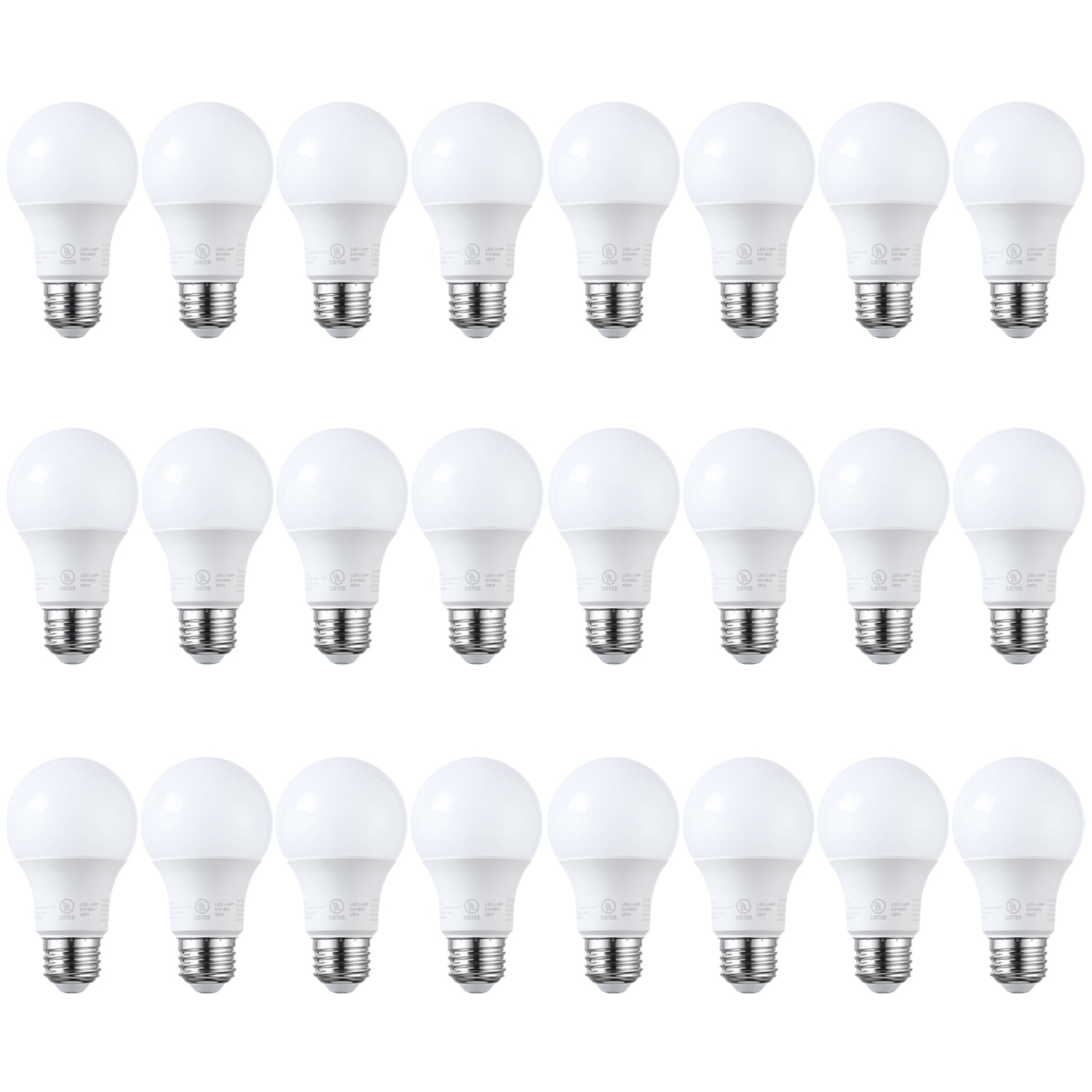 24 Pack A19 LED Light Bulbs 60W Equivalent, UL Listed, Dimmable, 3000K Warm White, E26 Standard Base, Flicker Free