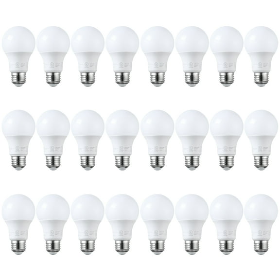 24 Pack A19 LED Light Bulbs 60W Equivalent, UL Listed, Dimmable, 5000K Daylight, E26 Standard Base, Flicker Free