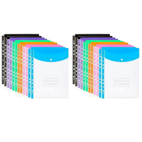 24 Pack A4 Punched Pockets Plastic Wallets - 11 Holes Expandable Binder Pocket Envelope File Folders