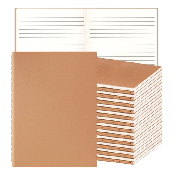 24 Pack A5 Ruled Lined Kraft Notebooks Bulk, Journaling Notebooks, A5 Lined College Ruled Notebook, 8.3x5.5 Inches 60 Pages Travel Journal Notebooks Set for Work,