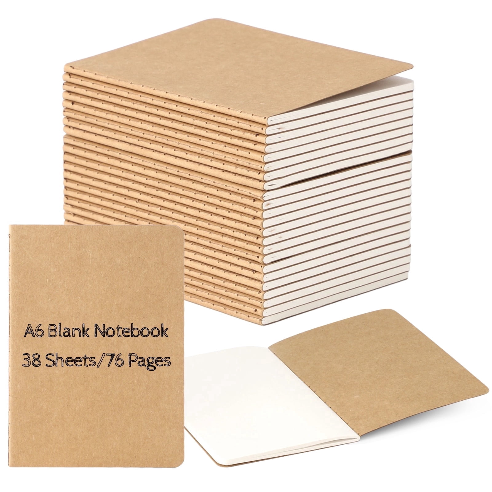 Dollcube, 24 Pack A6 Blank Notebook, Kraft Paper, Brown - Walmart.com