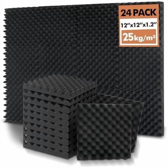 24 Pack Acoustic Panels, 12x12x1.2 Inches Egg Crate Acoustic Foam Panels, Sound Proof Foam Panels Noise Reducing for Walls and Ceiling, Acoustic Wall Panels Sound Absorbing, Soundproof Wall Panels