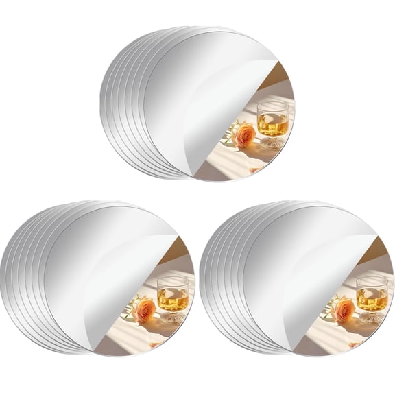 24 Pack Acrylic Round Mirrors, 4 inch Circle Mirror Tiles Self Adhesive Mirror Stickers for Wall Home Living Room Bedroom Decor, Small Mirrors for Crafts (4in/10cm)