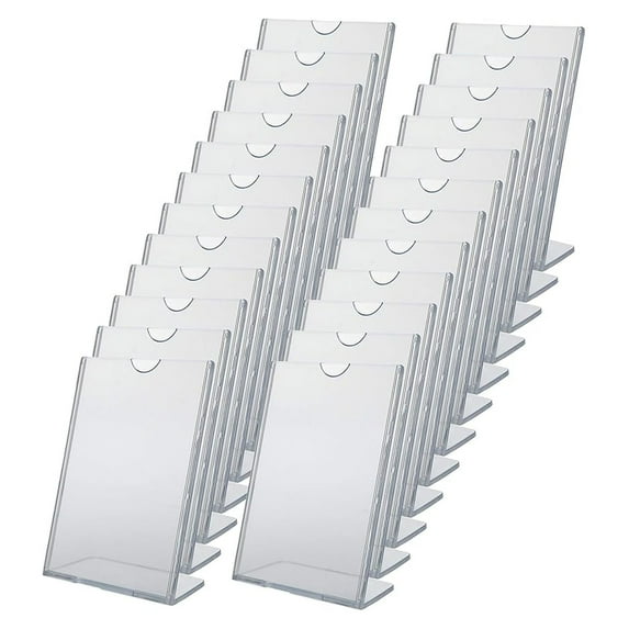 24 Pack Acrylic Sign Holder for 4 x 6 Inch Price and Product Information in and Showroom Settings Clear Acrylic Slant Back Display for Countertops