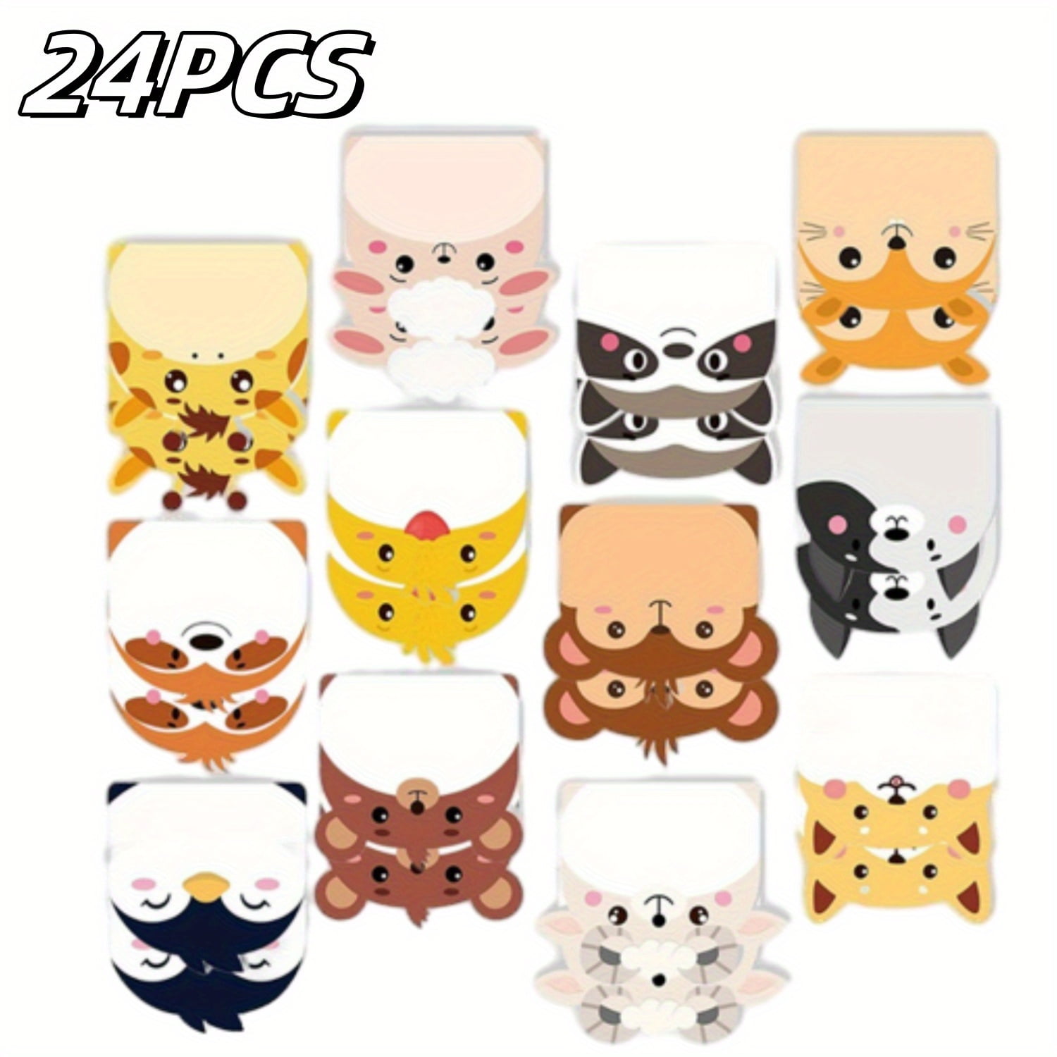 24-Pack Adhesive Memo Pads, Cute Animal Design Sticky Notes with Self ...