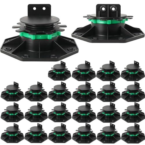 24 Pack Adjustable Deck Support Pedestal Paver, Deck Foundation Support Base with Fastener Ring, More Stable Floor Slate Support Flooring Joist Supports Raising from1-9/16 to 2-3/8"