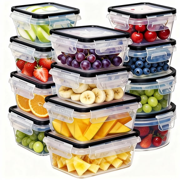 24-Pack Airtight Food Storage Container Set With Easy Snap Lock Lids - BPA-Free Plastic Containers For Picnics With 12 Boxes and 12 Lids, Camping, Office, And School