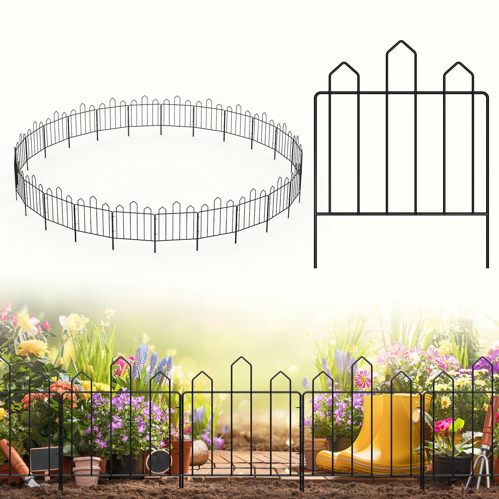 24-Pack Altitude Picket Decorative Garden Fence 26FT Total Length, 24in×13in Black Metal Small Animal Barrier for Yard Patio Flower Bed
