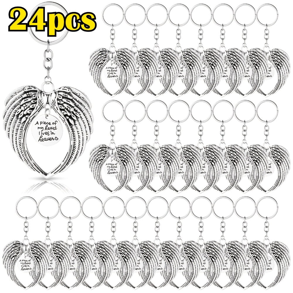24 Pack Angel Wing Keychains Memorial Keepsake Keychain Silver Angel ...