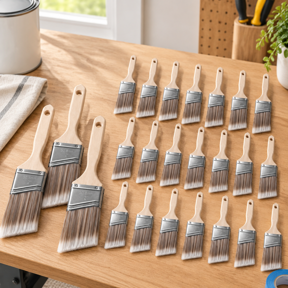 24 Pack Angled Paint Brushes for Trim, Cut Work, and Precision Painting
