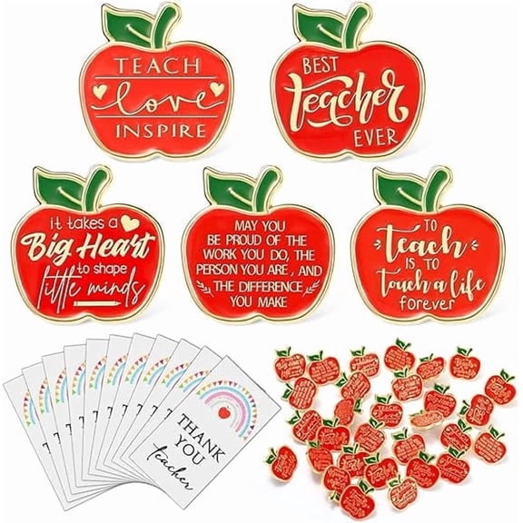 Beth 24 pack Apple Lapel Pins with Thank You Cards, Back to School Welcome Gift Set for Teachers and Staff