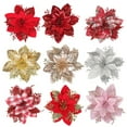 thumbnail image 1 of 24 Pack Artificial Christmas Flowers, Xmas Glitter Poinsettia 5.5 inch Artificial Flowers Christmas Tree Decorations Clearance Ornaments with Clips, 1 of 6