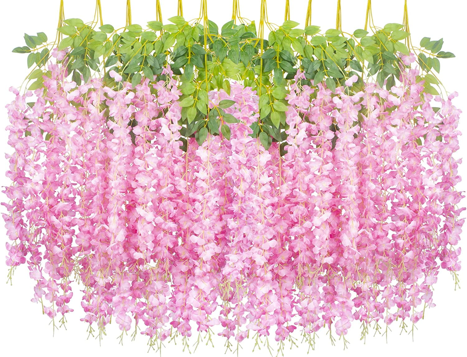 24 Pack Artificial Fake Wisteria Vine Ratta (3.75 Feet) Hanging Garland Silk Flowers String Home Party Wedding Decor(Purple)