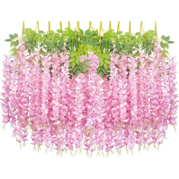 24 Pack Artificial Fake Wisteria Vine Ratta (3.75 Feet) Hanging Garland Silk Flowers String Home Party Wedding Decor(Purple)