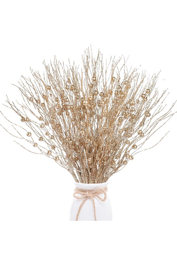 24 Pack Artificial Glitter Berry Stem Ornaments 17 Inches Fake Christmas Picks Decorative Glitter Sticks for Christmas Tree DIY Wreath Crafts Gift Fireplace Holiday Home Decor (Pink)