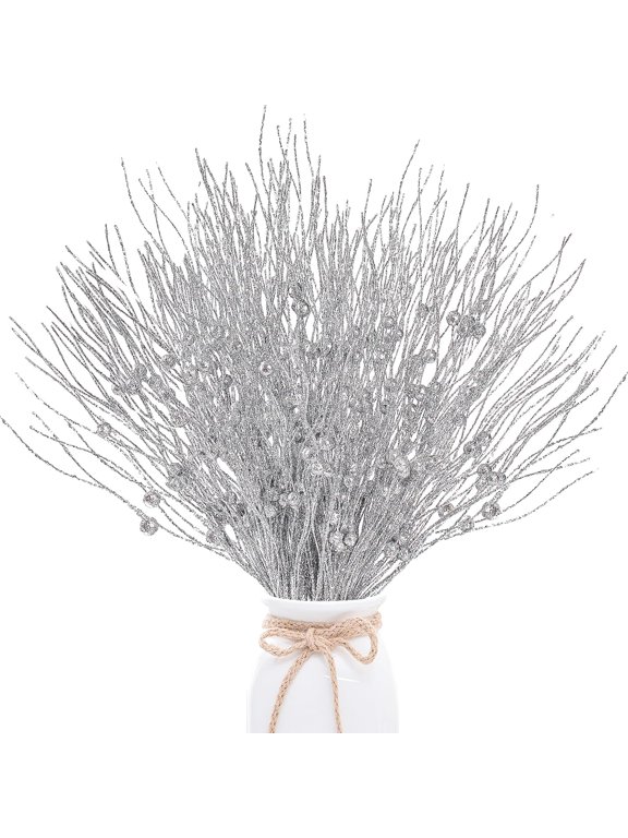 24 Pack Artificial Glitter Berry Stem Ornaments 17 Inches Fake Christmas Picks Decorative Glitter Sticks for Christmas Tree DIY Wreath Crafts Gift Fireplace Holiday Home Decor (Pink)