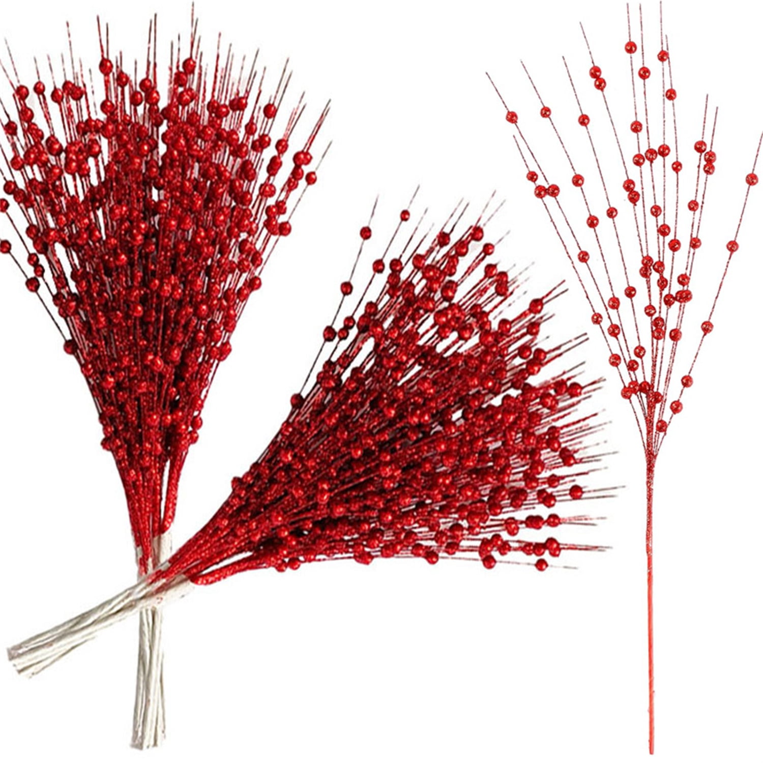24 Pack Artificial Glitter Berry Stem Ornaments,Bexikou 16.93inch Red Christmas Decorations,Artificial Christmas Picks for Christmas Tree Ornaments, DIY Xmas Wreath, Crafts, Holiday Home Decor