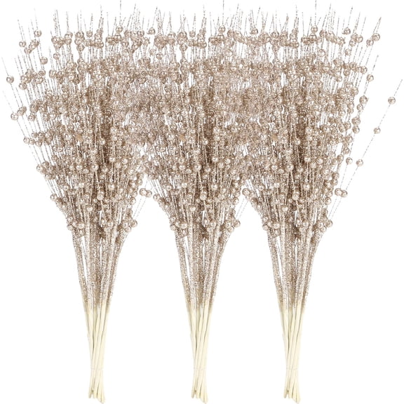 24-Pack Artificial Glitter Berry Stem Ornaments, Decorative Bead Sticks, Glittery Twigs, Picks, Branches for Christmas Tree, Small Vase, Holiday, Wedding, Party (15 Inches)