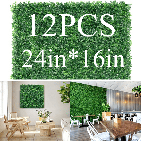 24-Pack Artificial Grass Wall Panels - 100% PE, 1.6" Thick, Sun-Proof Non-Fading, Easy Install for Indoor/Outdoor Privacy