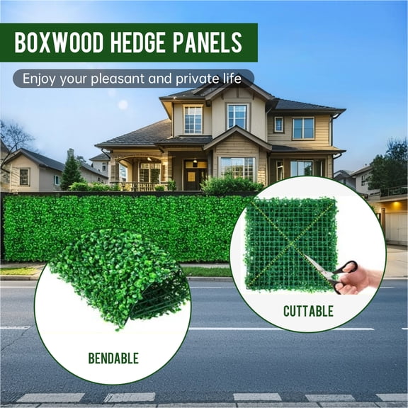 24-Pack Artificial Grass Wall Panels 24x16 Inch Fake Boxwood Hedge Tiles for Outdoor Privacy Fence Cover Indoor Wall Decor Garden Backdrop Patio Screening Balcony Photo Booth Background Easy Install