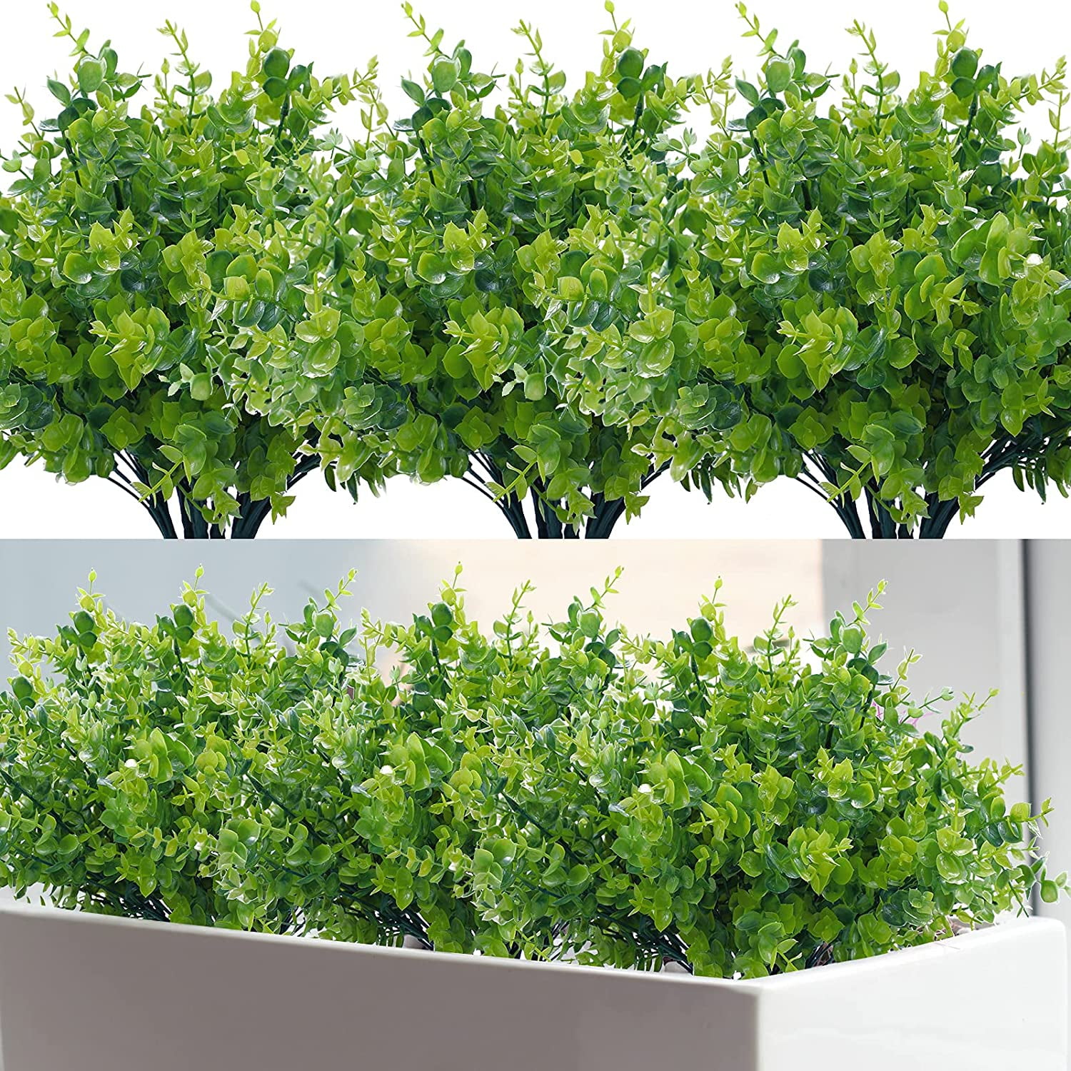 Box Bush Three 24 Pack Artificial Greenery Outdoor Plants, Fake Plastic Boxwood Shrubs ...