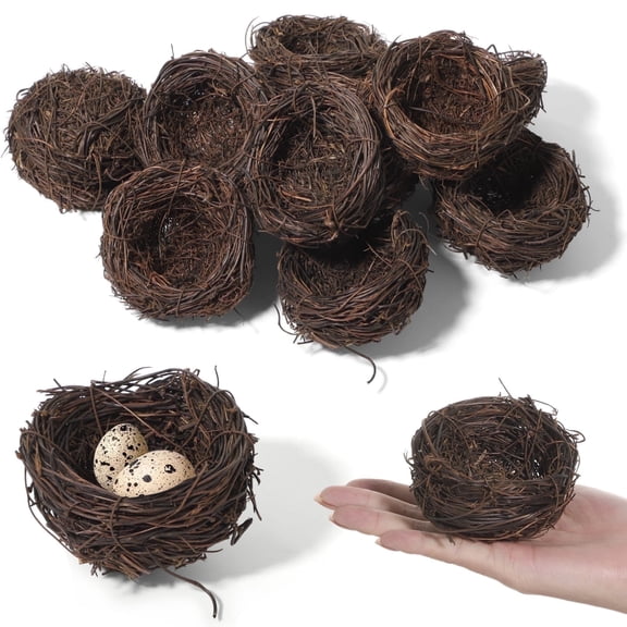 24 Pack Artificial Rattan Bird Nests - 3" Realistic Handwoven Decor for Centerpieces, Displays & Wedding Decor | Bulk Craft Supplies for Home, Garden, Photography