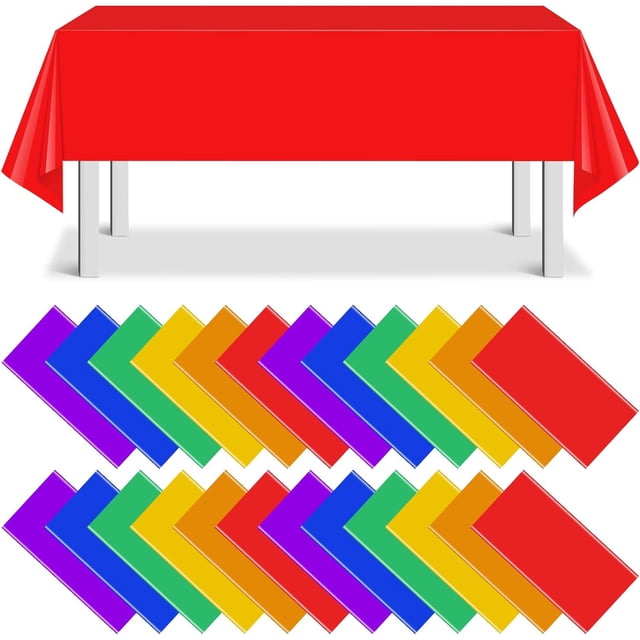 24 Pack Assorted Color Rectangle Plastic Tablecloth Disposable Rainbow
