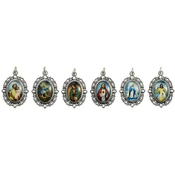 24 Pack - Assorted Silver Tone Catholic Saint Devotional Medals, 1 1/4 Inch